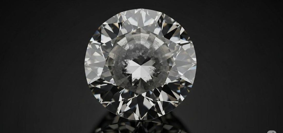 A close-up, top-down view of a brilliant round lab-grown diamond, perfectly clear and sparkling on a dark reflective surface, symbolizing lasting clarity and Xazina's quality.